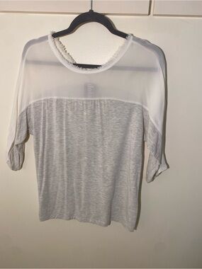 dolan White Sheer Yoke Heather Gray Short Sleeve Top